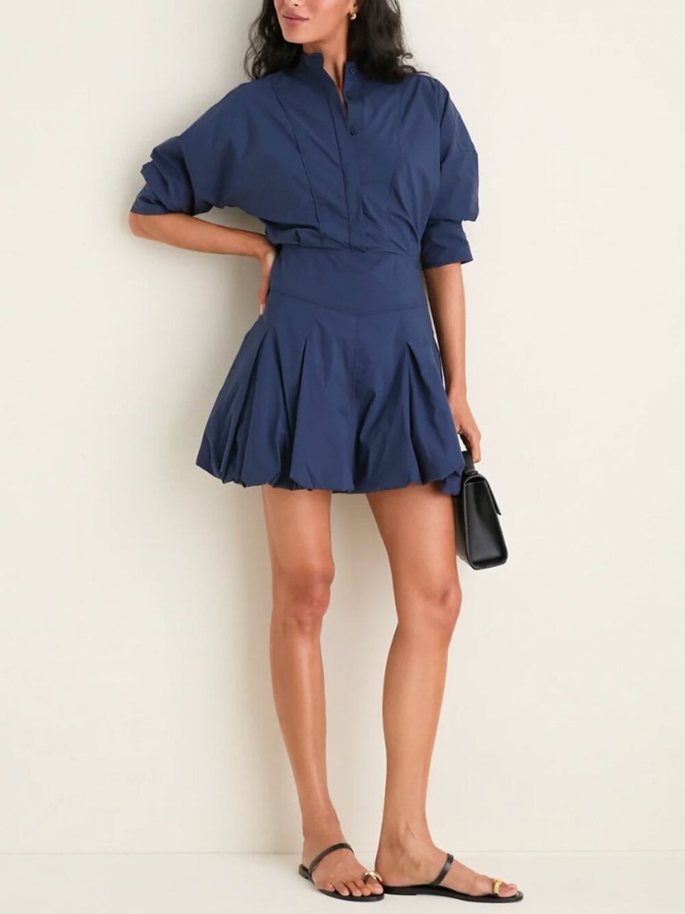 SIMKHAI Effie Bubble Mini Dress Midnight Navy Blue Quiet Lux Cele Style